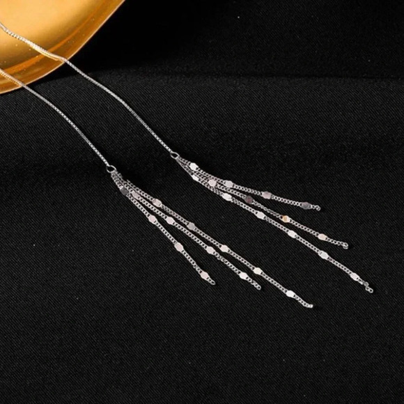 925 Sterling Silver Threader Earrings Tassel Long Chain Drop Statement Earrings - Picture 2 of 8
